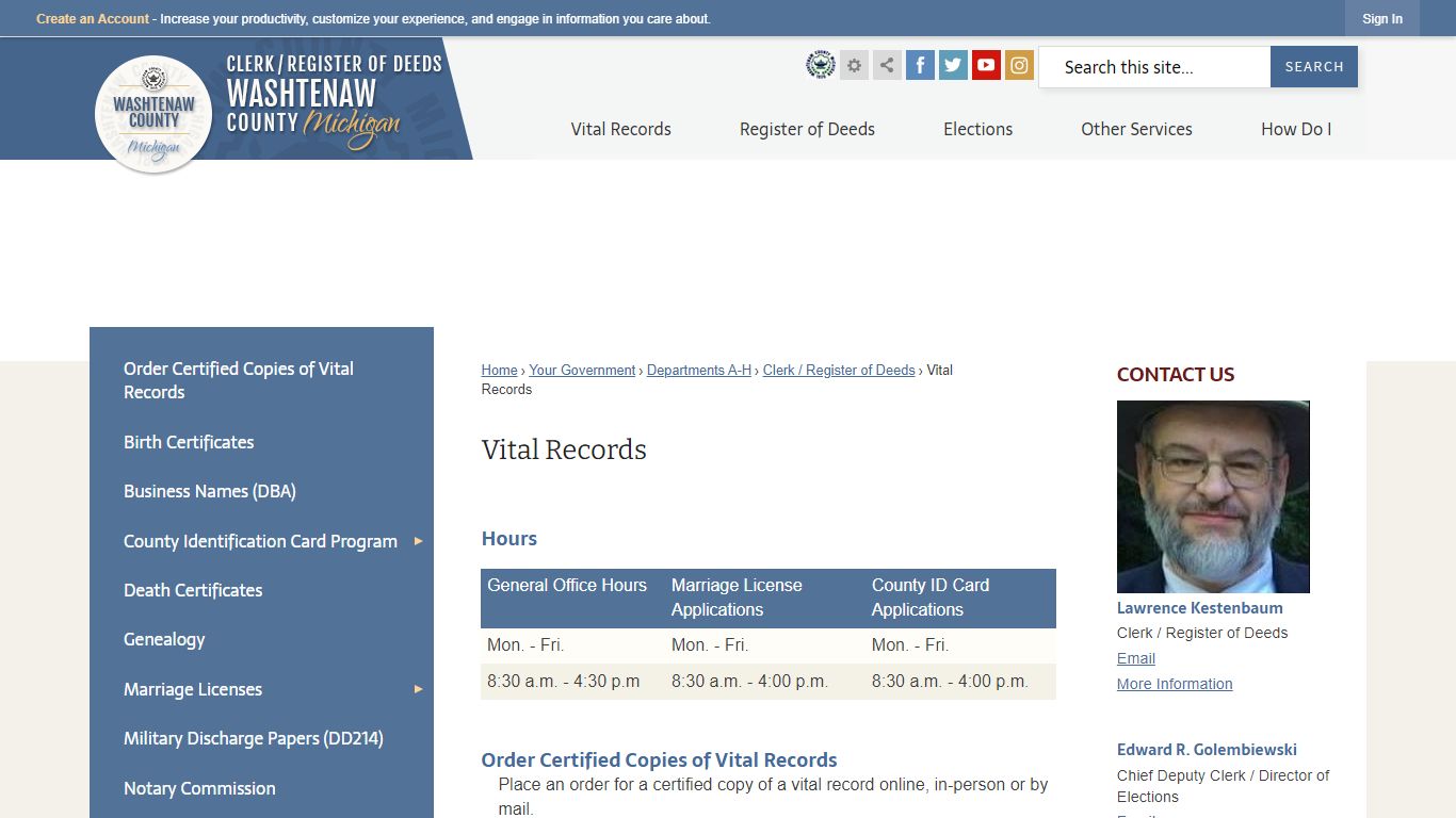 Vital Records | Washtenaw County, MI